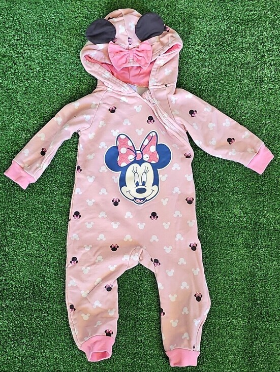 Disney Other - Disney Pink Minnie Mouse Hooded One-Piece with Ears And Pink Bow